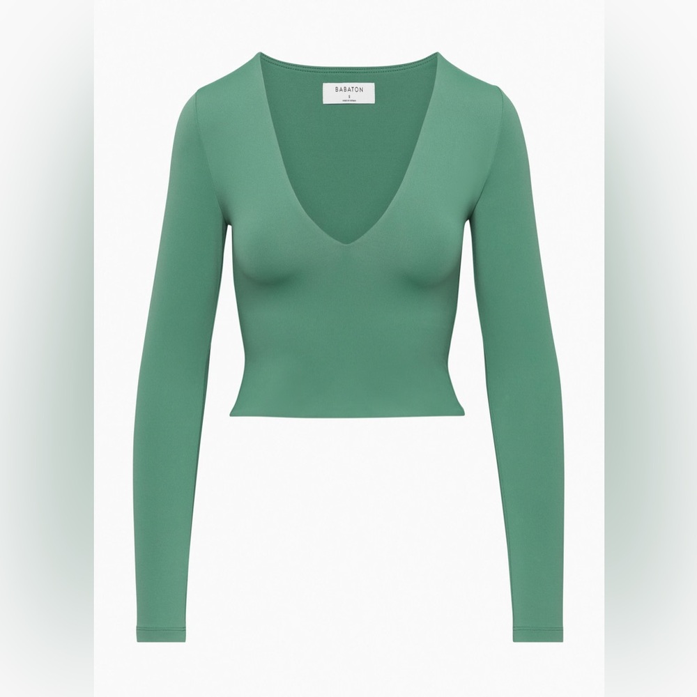 Babaton Deep V Cropped Long Sleeve Top - Sage Green